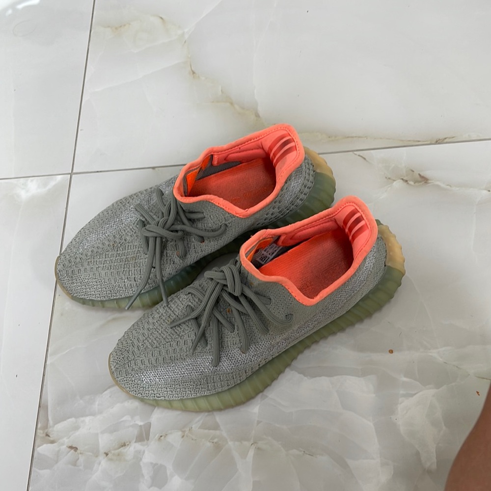 Yeezy Gray and Orange Athletic Shoes